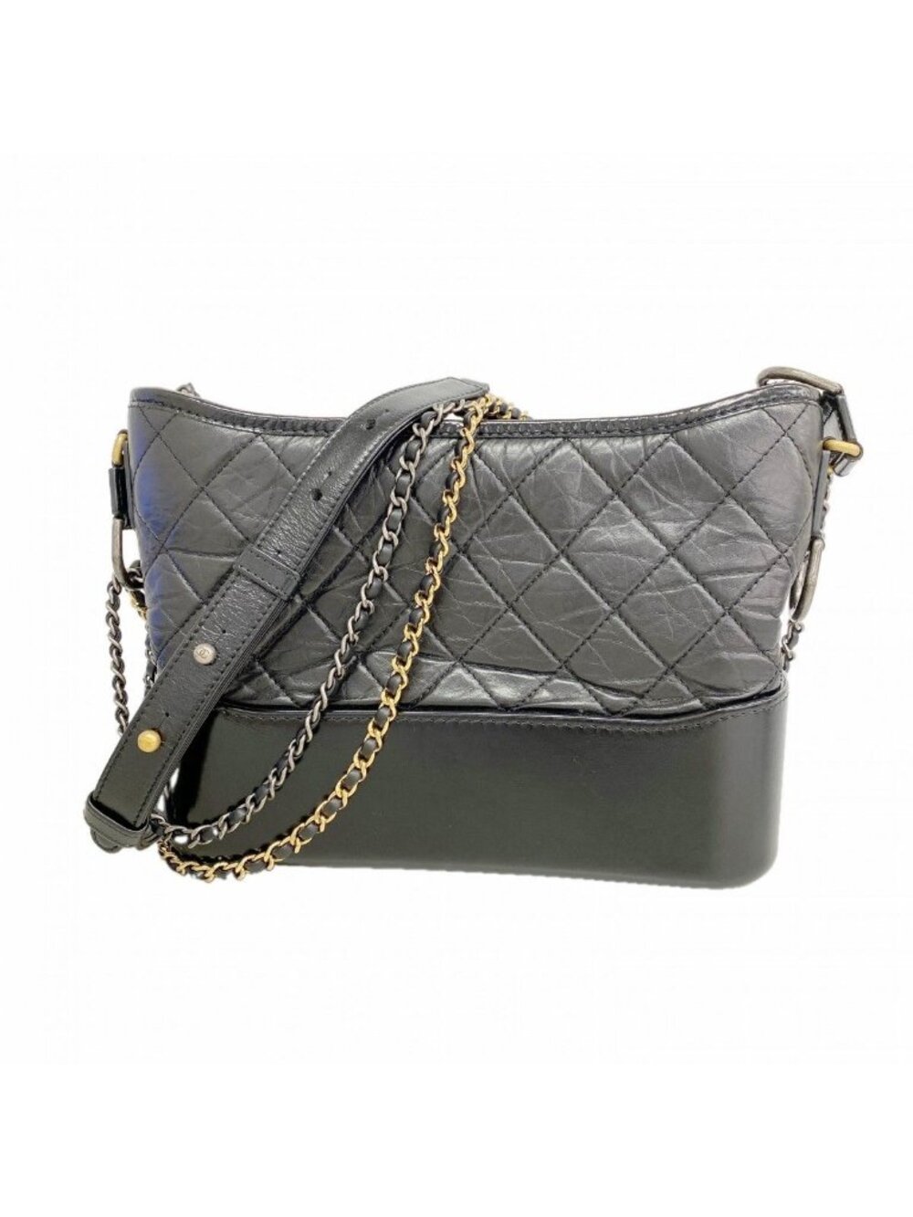 Chanel Shoulder Bag Gabrielle Calfskin Black Gold Silver